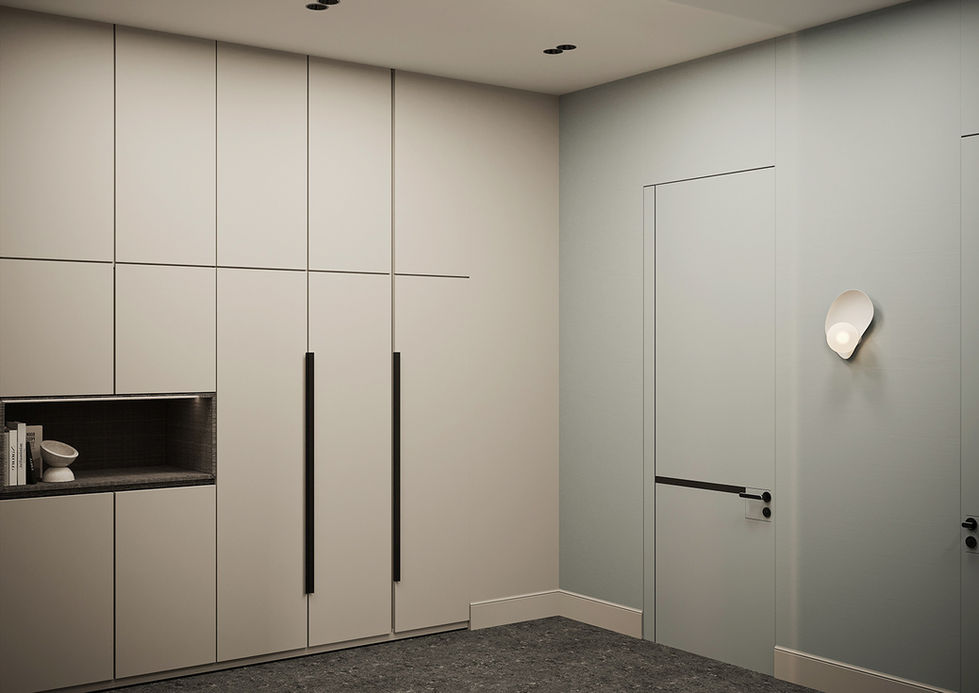 Modern çizgilere sahip iç mimarlık projesi, açık renk paleti ve doğal ışık vurgusuyla.