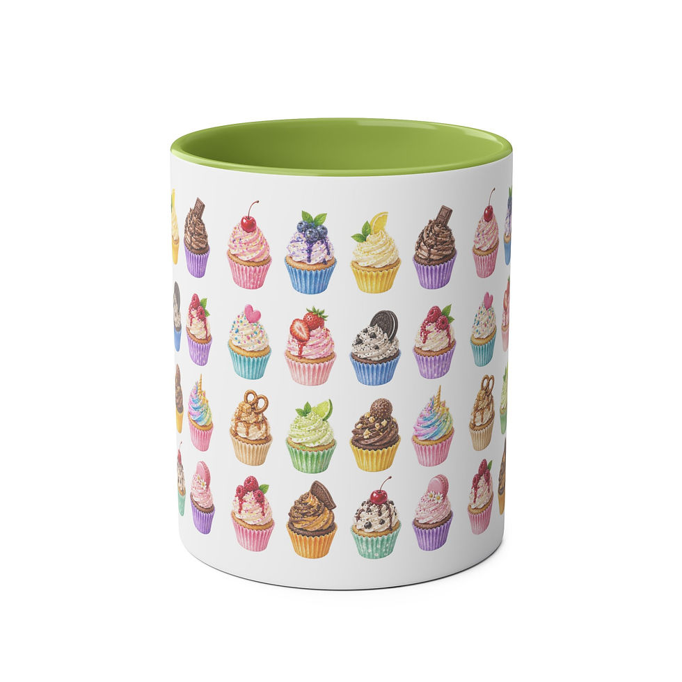 Thumbnail: Cupcake Pattern Coffee Mug — Colorful Two-Tone 11oz Ceramic Mug