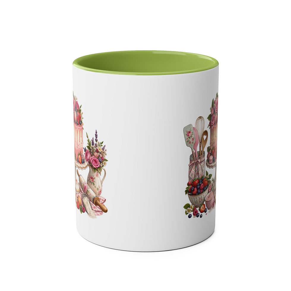 Thumbnail: Baking Floral Cake Mug — 11oz Two-Tone Coffee Cup