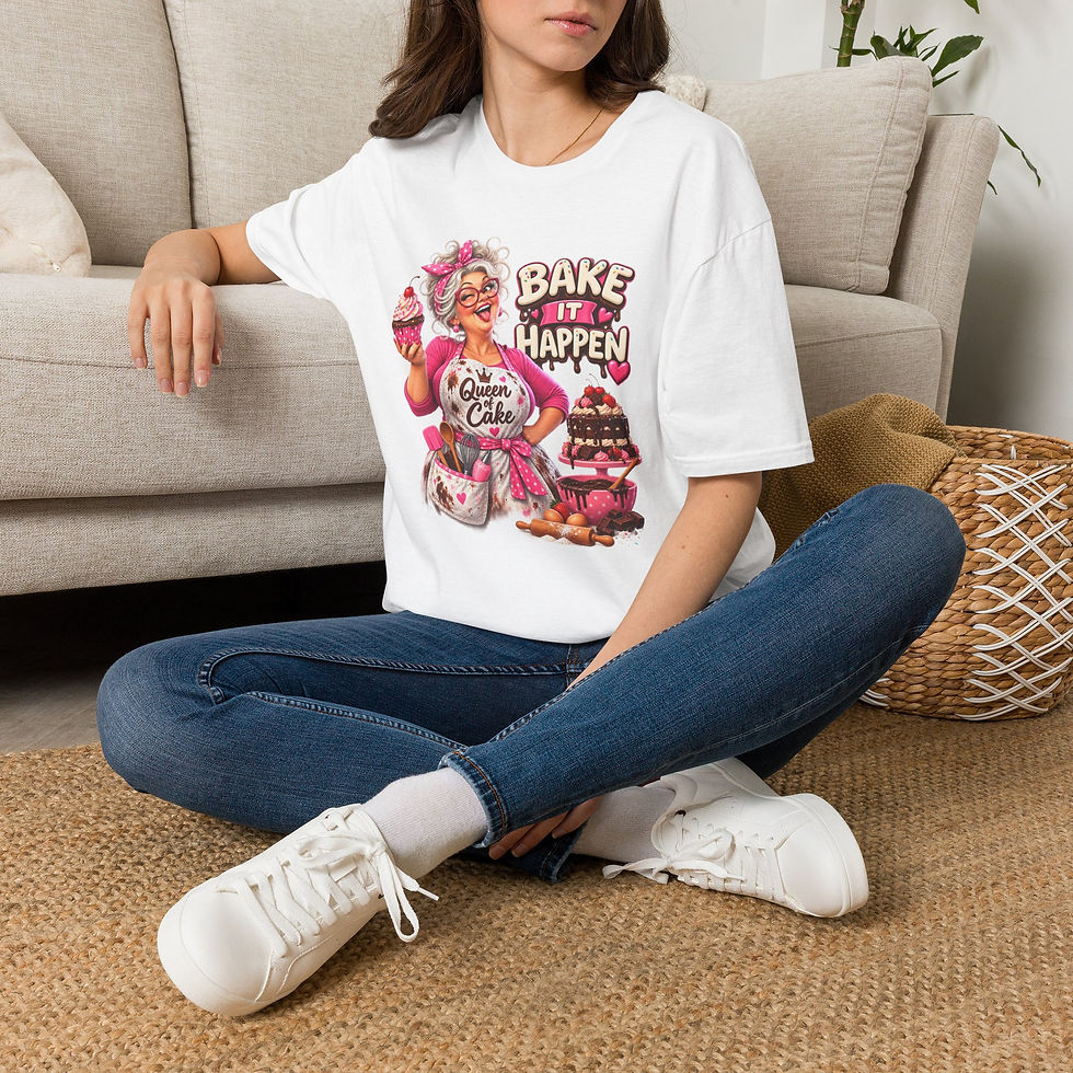 Thumbnail: Bake It Happen T-Shirt — Retro 'Queen of Cake' Baking Graphic Tee