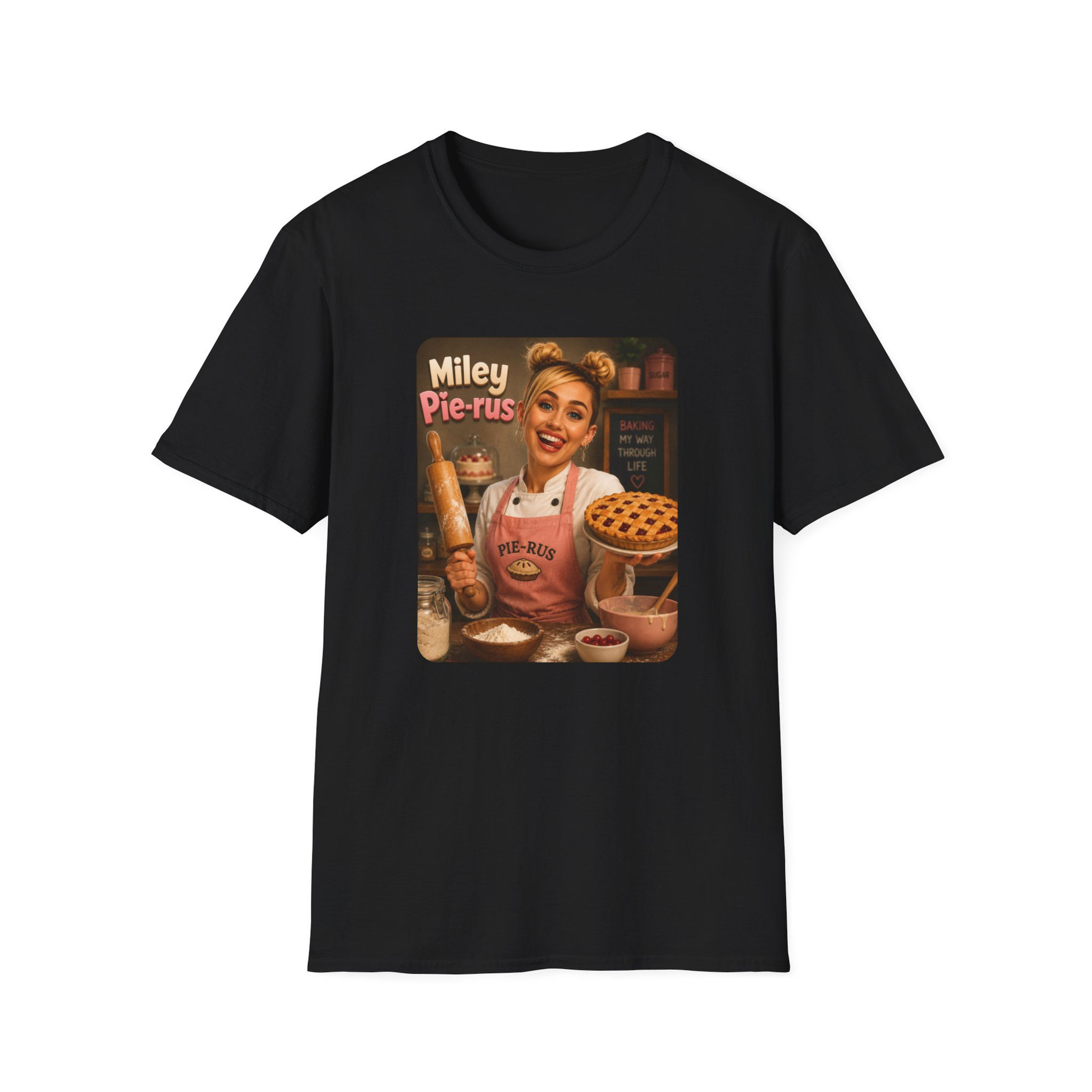 Miley Pie-rus Retro Baking Tee — Funny Celebrity Pie Shirt