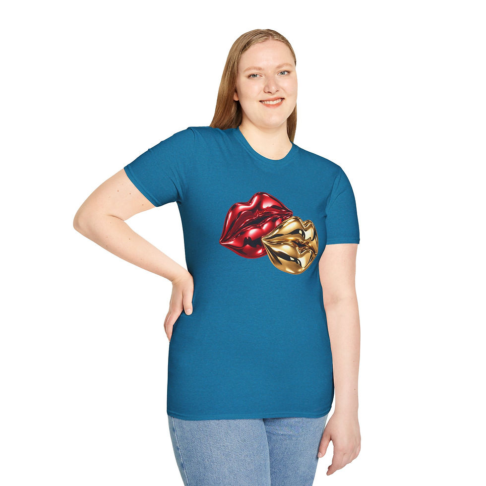 Thumbnail: Metallic Kiss Graphic T-Shirt — Red & Gold Lip Design