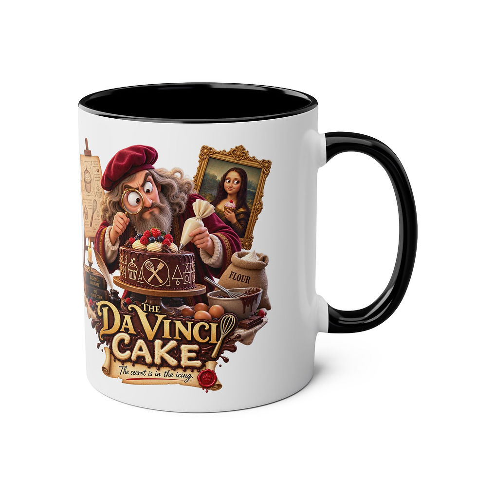 Thumbnail: Da Vinci Cake Coffee Mug — Funny Baking Artist 11oz Two-Tone Ceramic