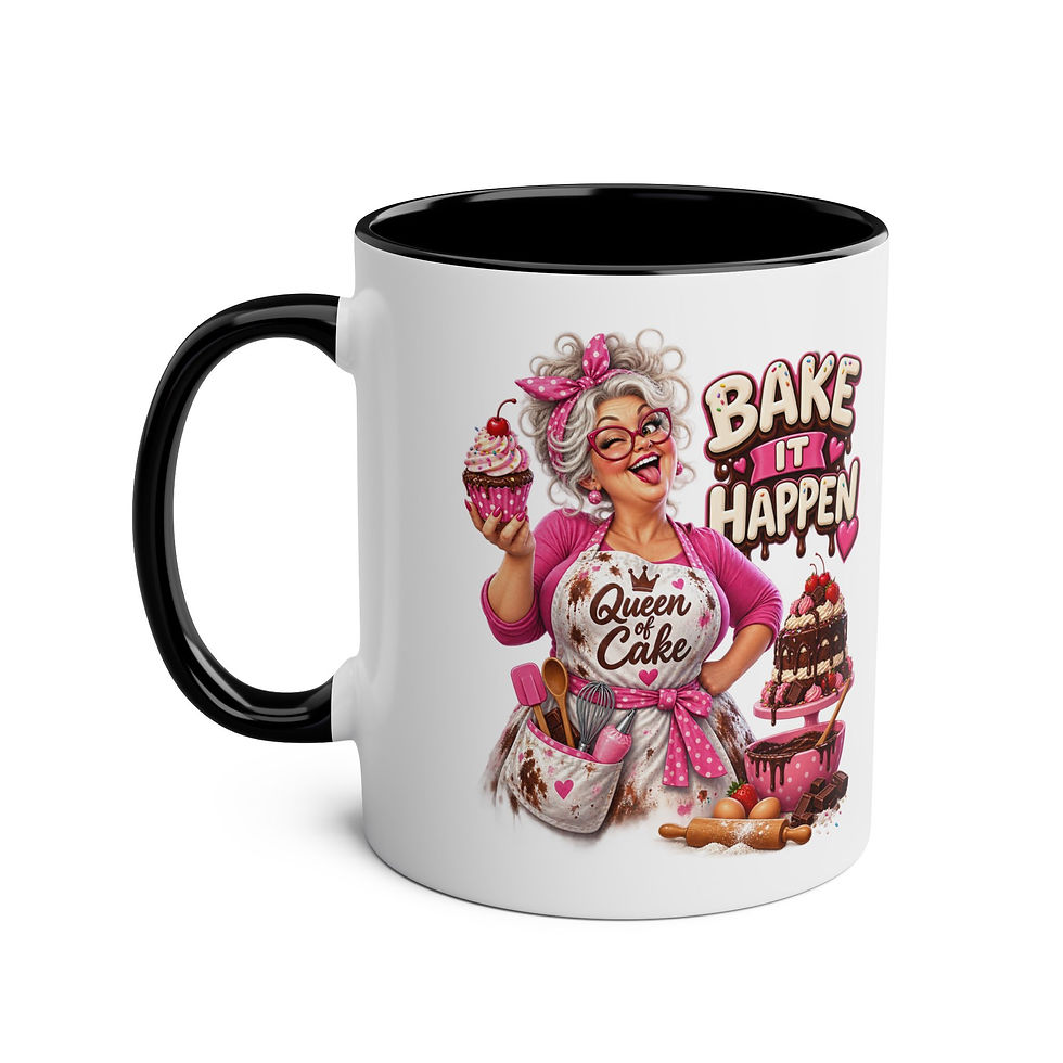 Thumbnail: Bake It Happen Coffee Mug — "Queen of Cake" Baker Gift, 11oz Two-Tone Mug