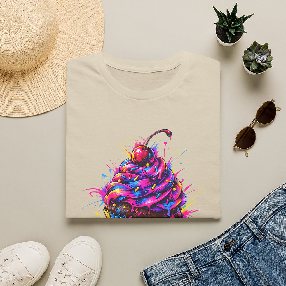 Thumbnail: Colorful Neon Cupcake T-Shirt — Vibrant Cherry Dessert Graphic Tee