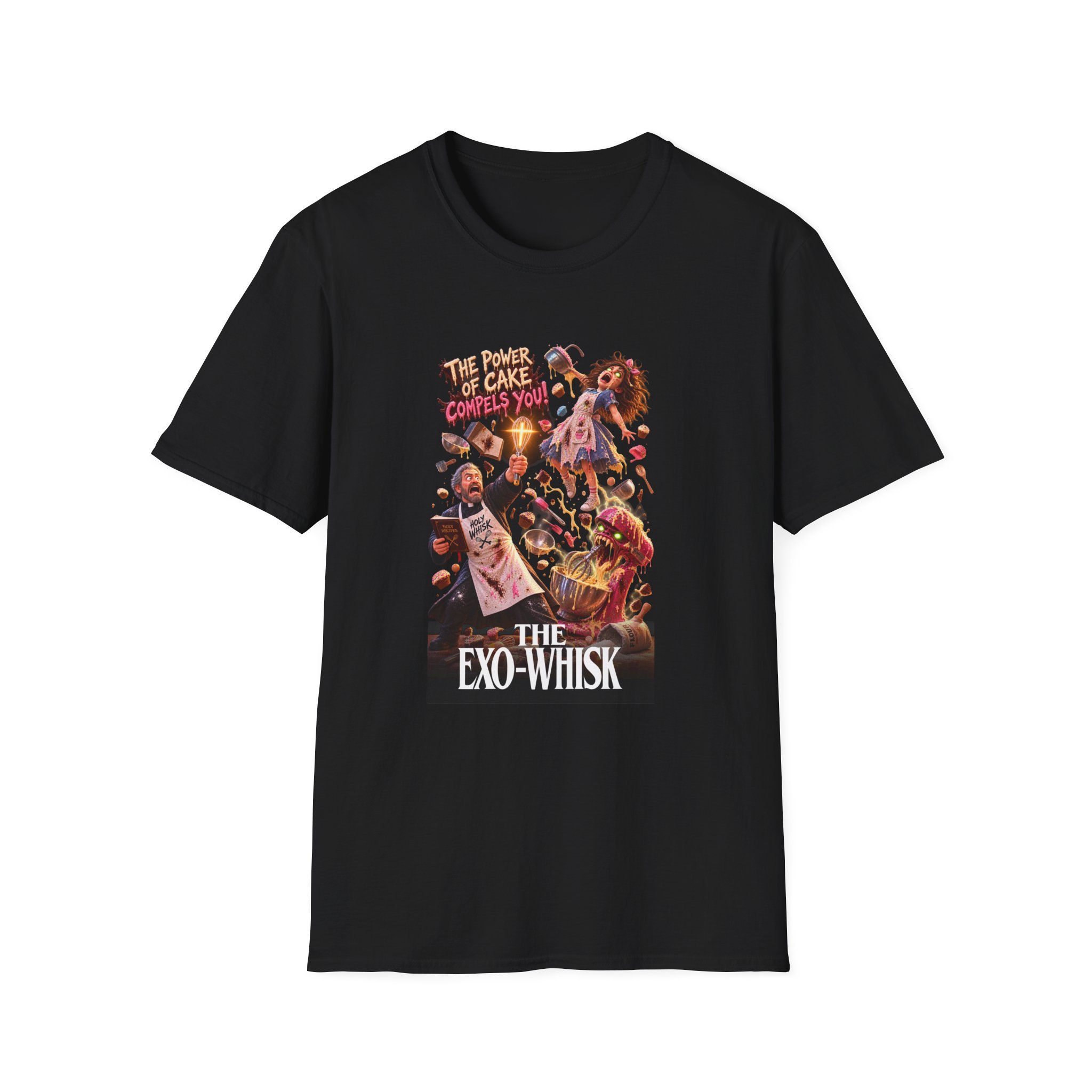 The Exo-Whisk T-Shirt — "The Power of Cake Compels You" Horror Movie Graphic Tee