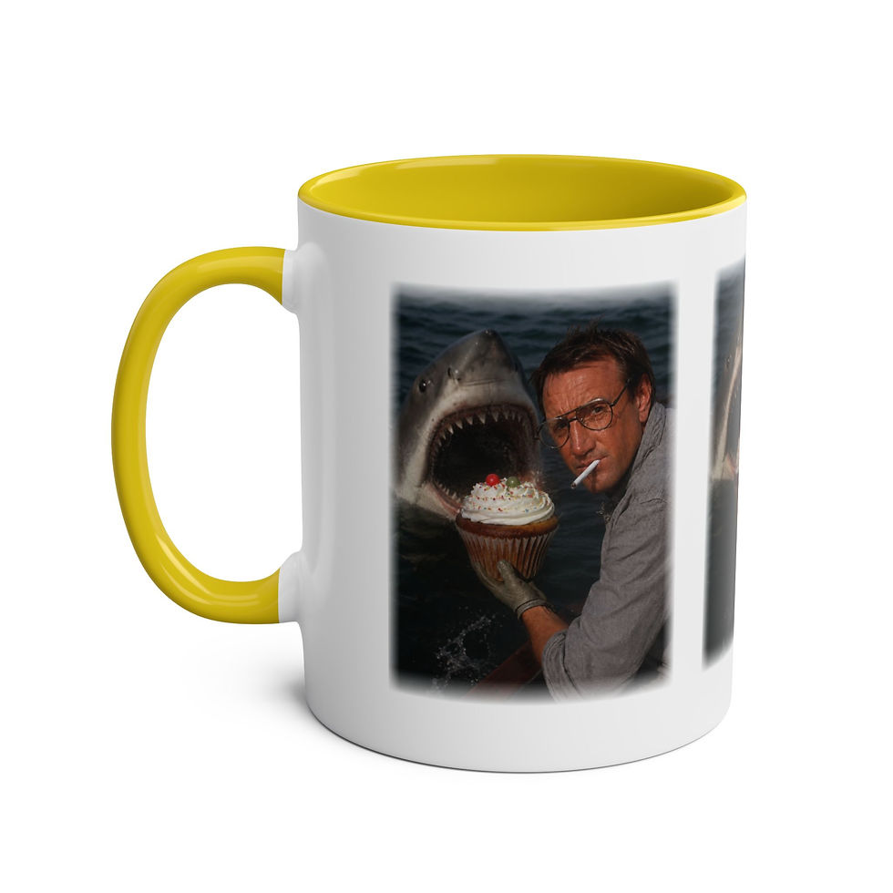 Thumbnail: Coffee Mug — Retro Shark Photo with Cupcake (Two-Tone 11 oz)