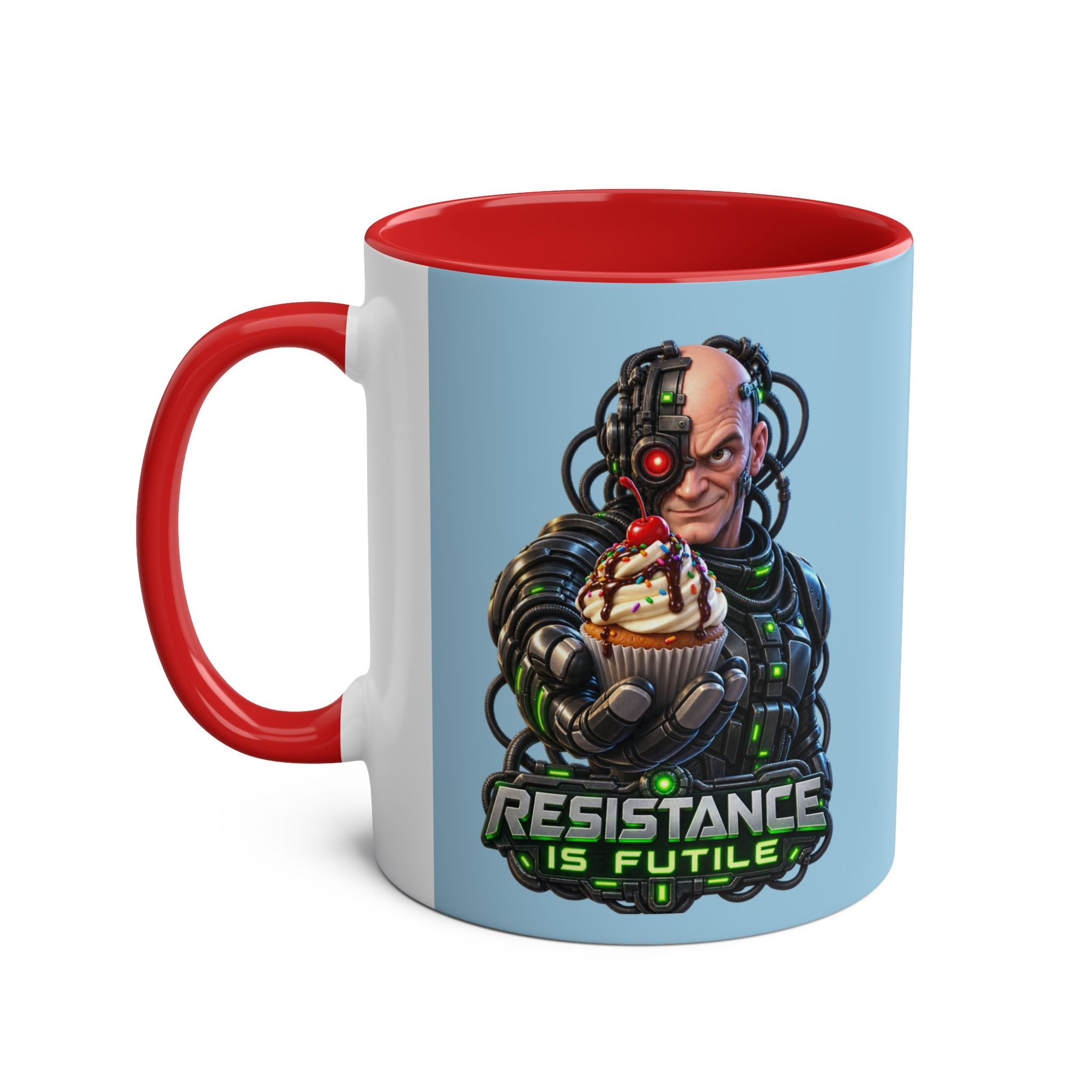 Resistance Is Futile Mug — 11oz Two-Tone Sci‑Fi Robot Coffee Cup