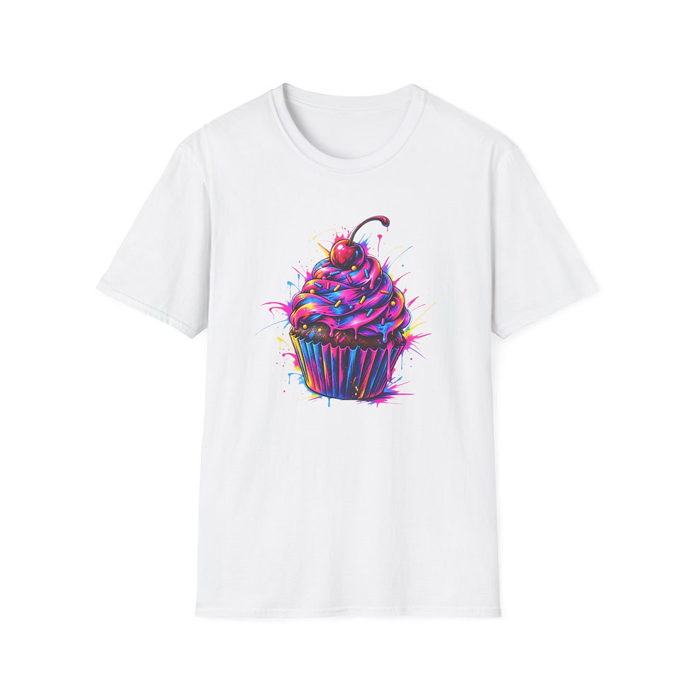 Thumbnail: Colorful Neon Cupcake T-Shirt — Vibrant Cherry Dessert Graphic Tee