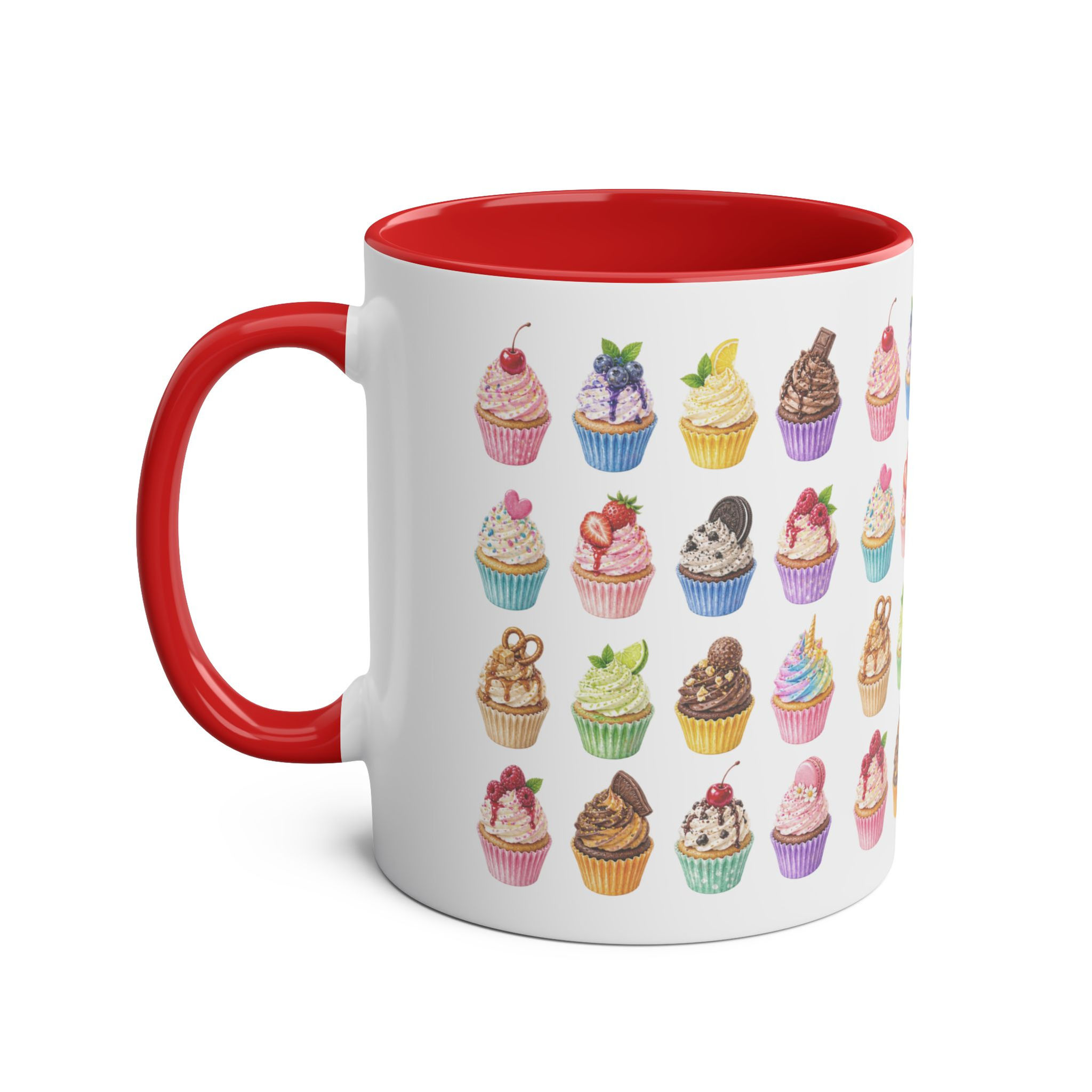Cupcake Pattern Coffee Mug — Colorful Two-Tone 11oz Ceramic Mug
