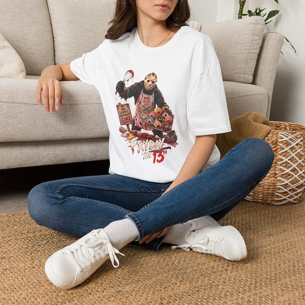 Thumbnail: Jason Horror Movie T-Shirt — 'Bake Slice Eat' Retro Slasher Tee