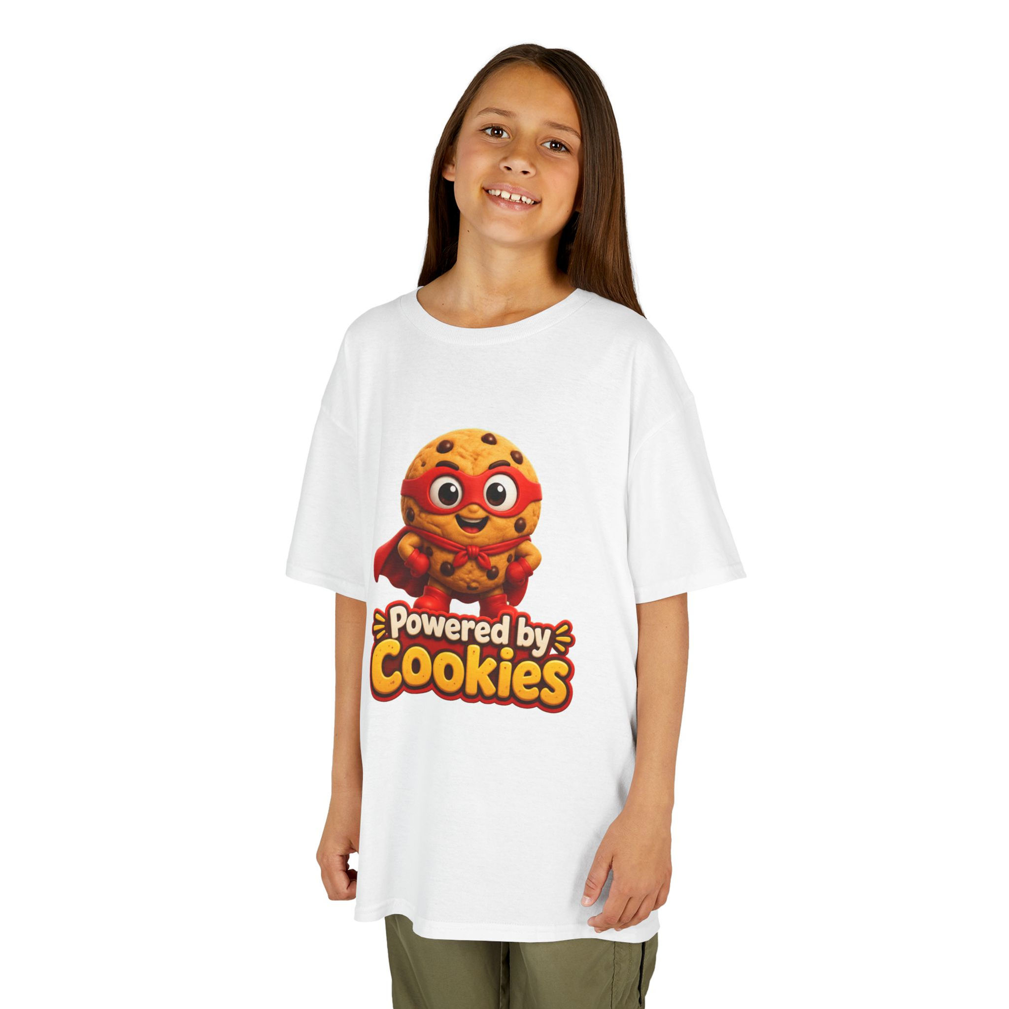 Kids Tee — "Powered by Cookies" Cute Cookie Character Shirt