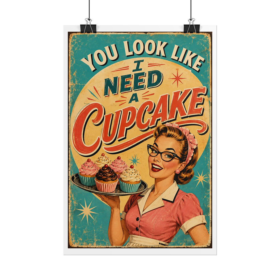 Thumbnail: Rolled Poster - Vintage 'You Look Like I Need a Cupcake' Retro Kitchen Wall Art