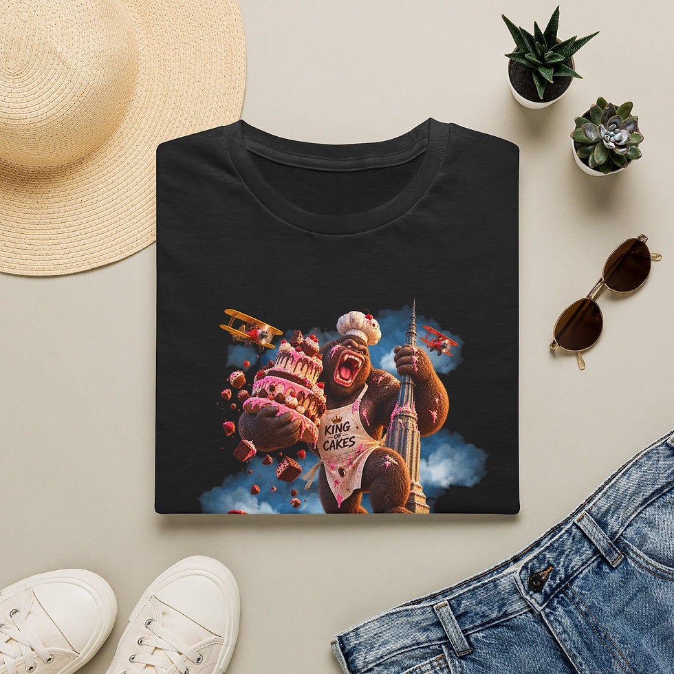 Thumbnail: King of Cakes Gorilla T-Shirt — Retro Plane Battle Graphic Tee