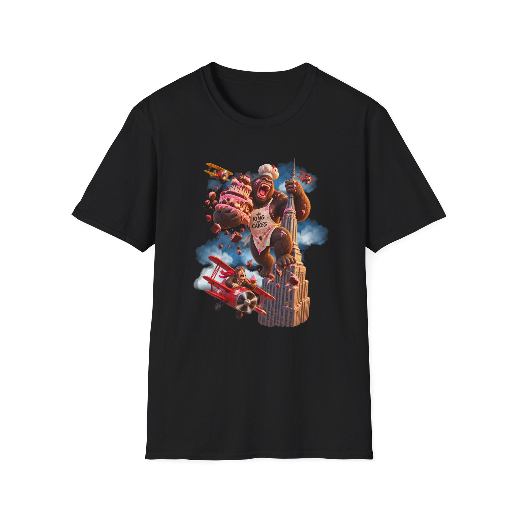 King of Cakes Gorilla T-Shirt — Retro Plane Battle Graphic Tee
