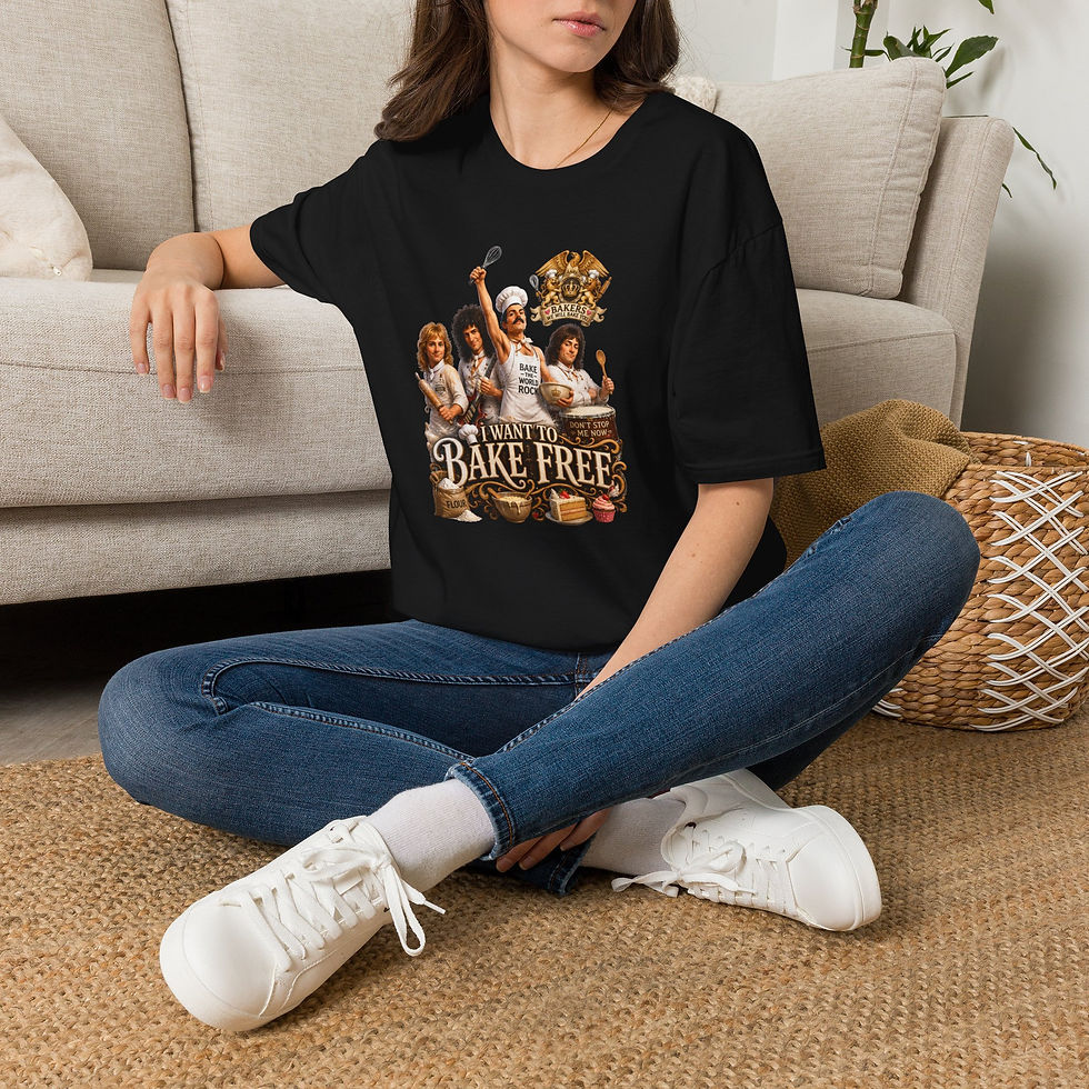 Thumbnail: Rock n Rolling Pins Graphic T-Shirt — 'I want to Bake Free' Retro Baker Design