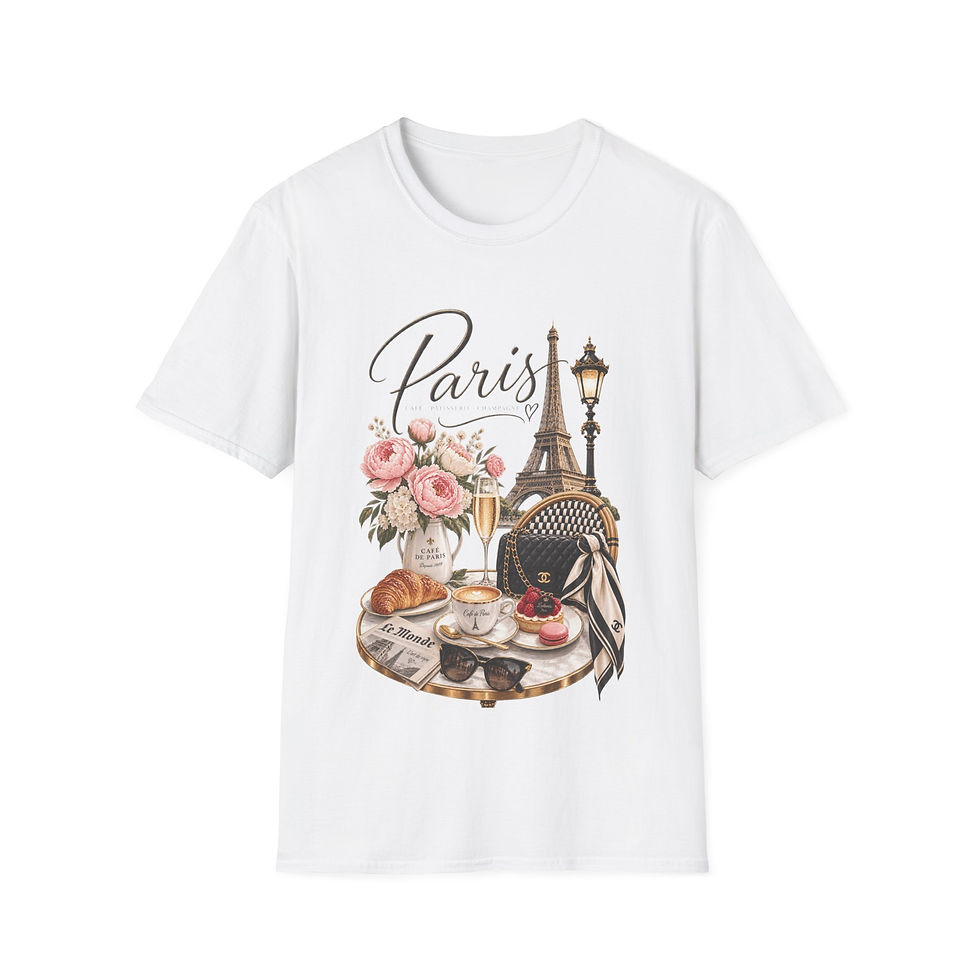 Thumbnail: Paris Café T-Shirt — Eiffel Tower & Roses Vintage Travel Tee