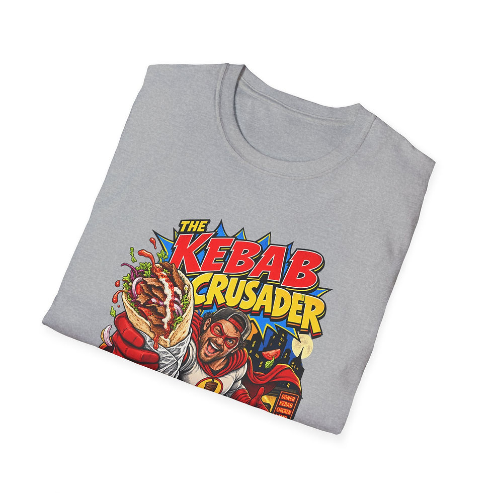 Thumbnail: Kebab Crusader T-Shirt — Funny Retro Comic Foodie Tee