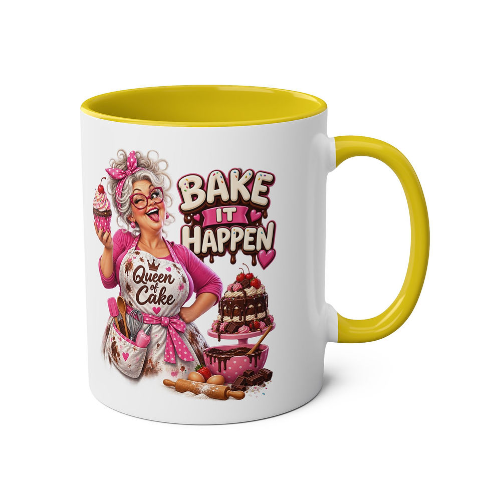 Thumbnail: Bake It Happen Coffee Mug — "Queen of Cake" Baker Gift, 11oz Two-Tone Mug