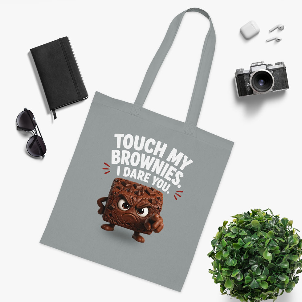 Thumbnail: Tote Bag — "Touch My Brownies, I Dare You" Funny Brownie Cartoon Bakery Shopper