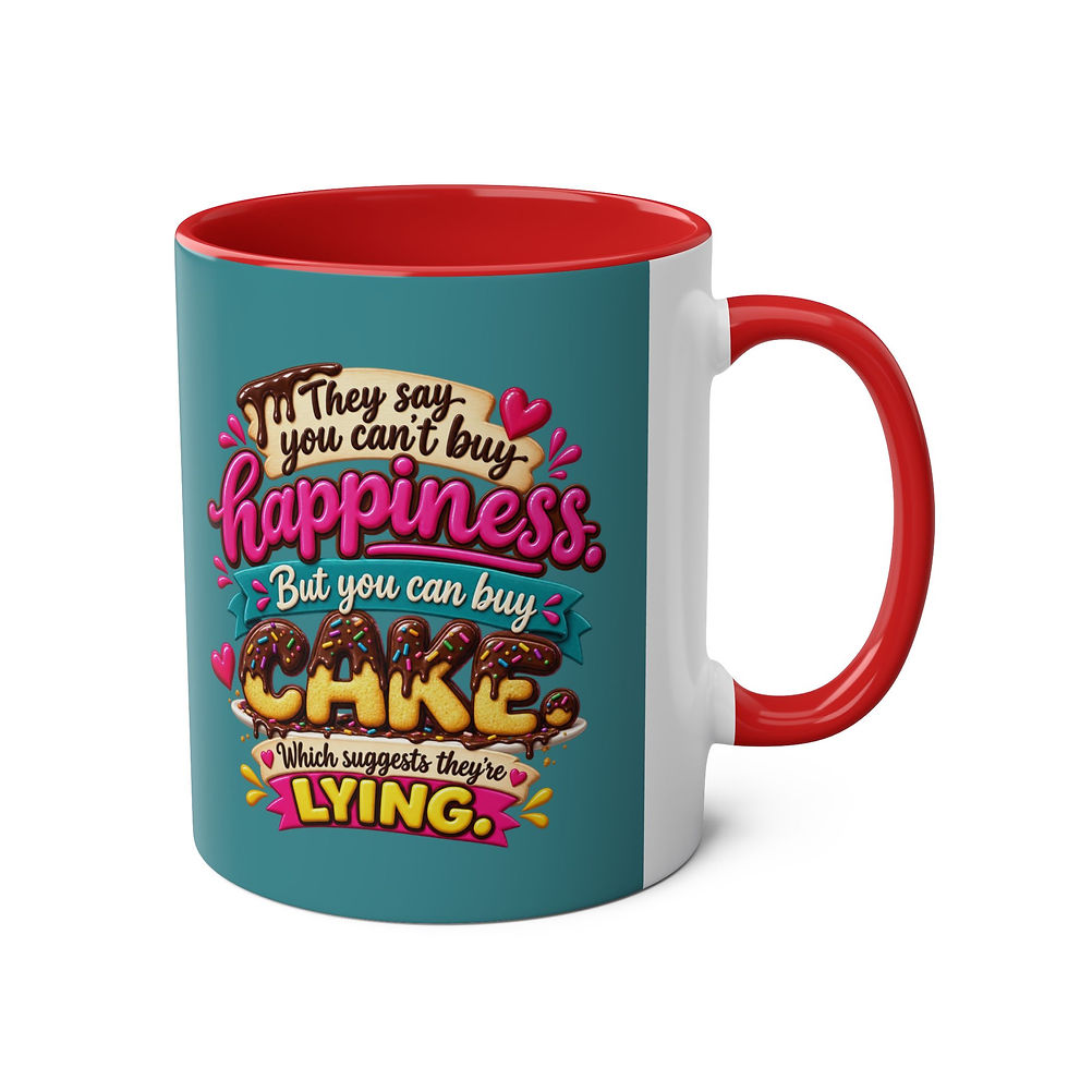 Thumbnail: Happiness Cake Coffee Mug — Two-Tone 11oz Ceramic