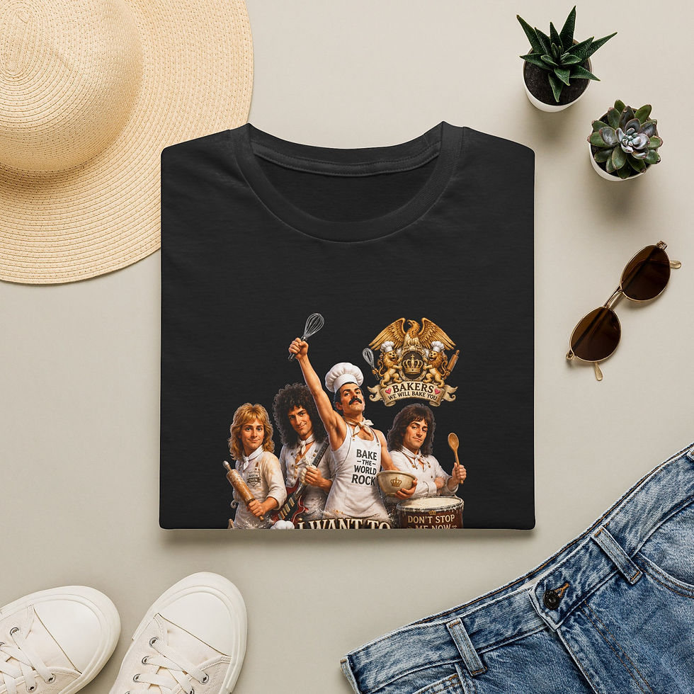Thumbnail: Rock n Rolling Pins Graphic T-Shirt — 'I want to Bake Free' Retro Baker Design