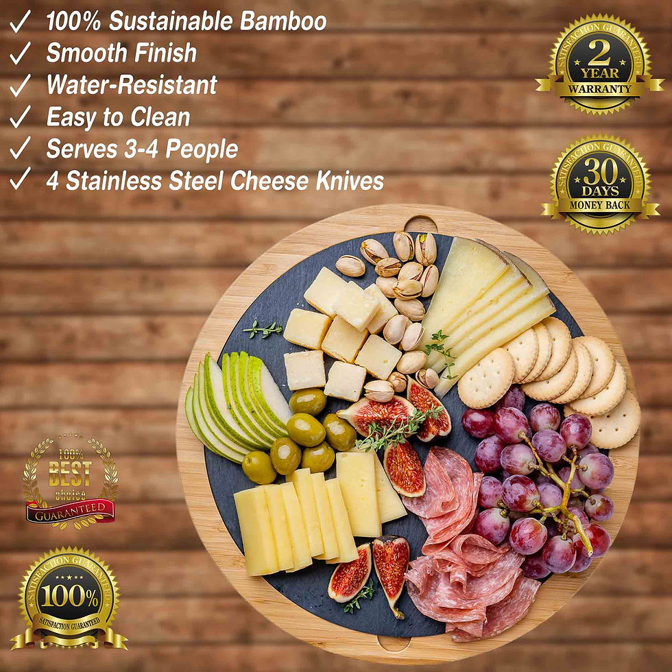 Miniatura: Round Bamboo Cheese Board With Knife Set and Removable Slate - 12 Inch Swiveling