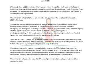 Media Release - 7th Anniversary of the Release of the Final Report of the National Inquiry into Missing and Murdered Indigenous Women, Girls and Gender-Diverse People