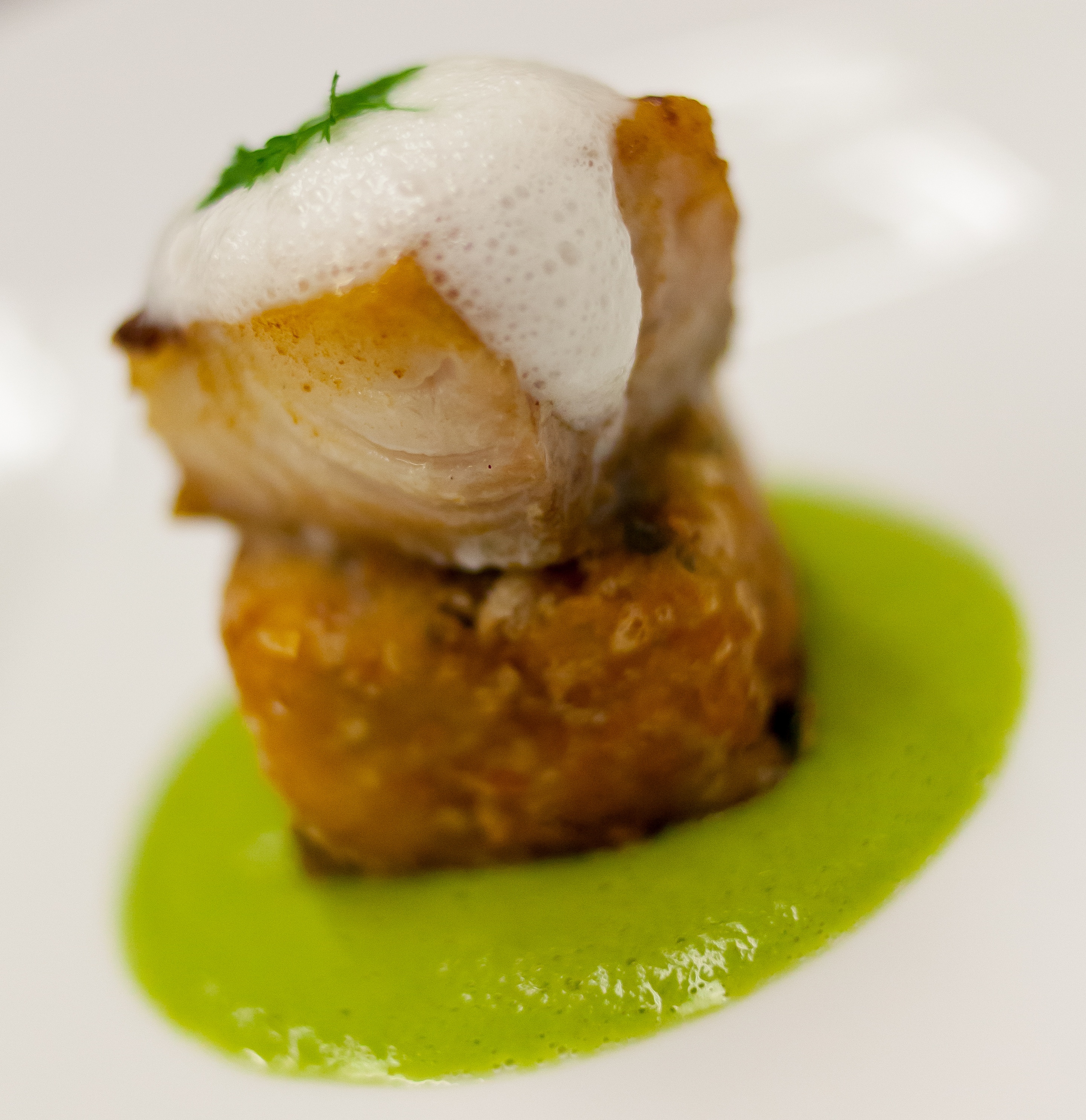 Halibut, peas puree, sea foam