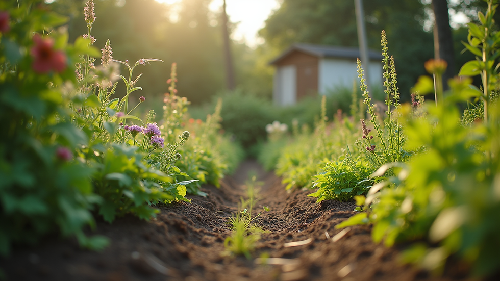 Eye-level view of a community garden flourishing with diverse plants