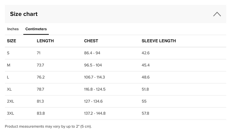 Softstyle Tee Size Guide (Centimeters)