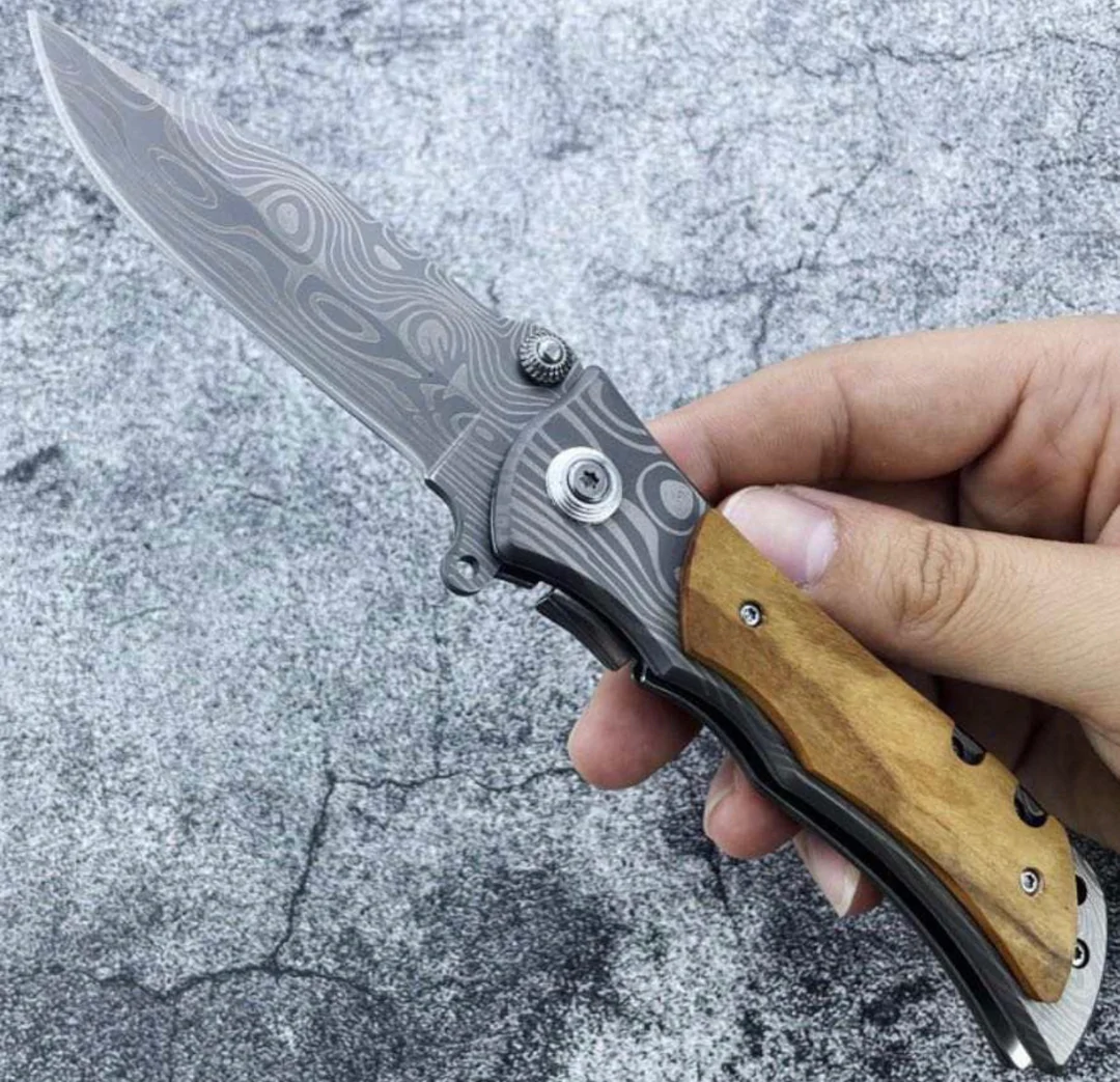 Olive Wood Damascene Style Knife