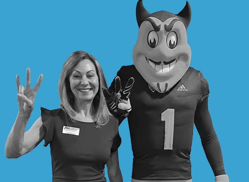 Julie Young with ASU mascot Sparky
