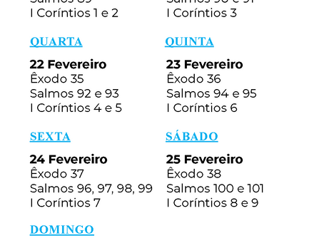 Leitura Bíblica - 20 a 26 de Janeiro