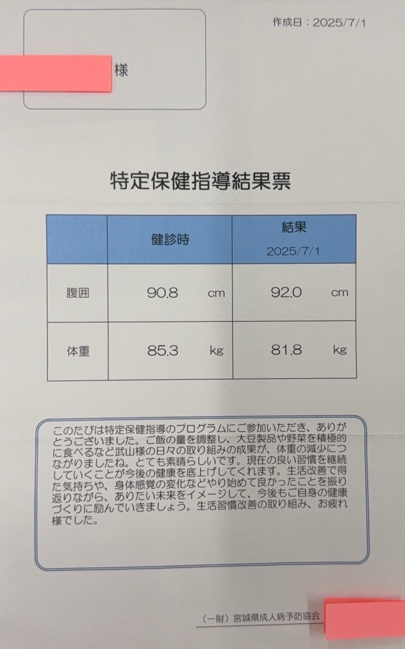 令和7年7月4日　特定保健指導が終了しました。
