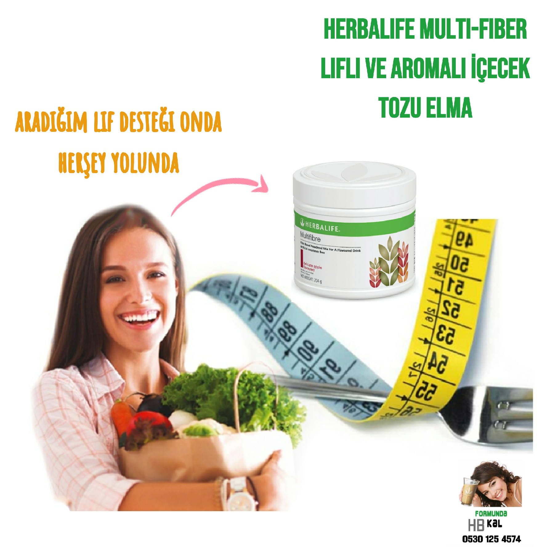 Herbalife Multi-Fiber Lifli ve Aromalı İçecek Tozu Elma 204 g

