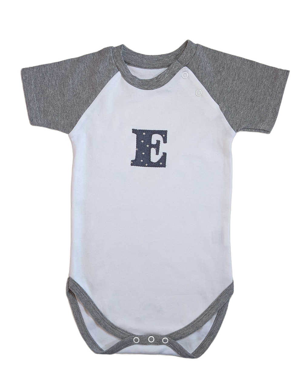Short Sleeve Alphabet Bodysuit - E