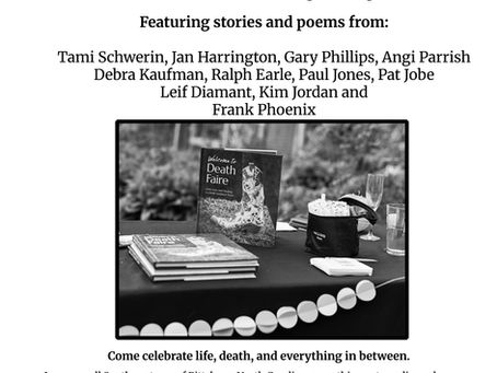 Poster for readings from Wecome To Death Faire at McIntrye's Books in Pittsboro, NC