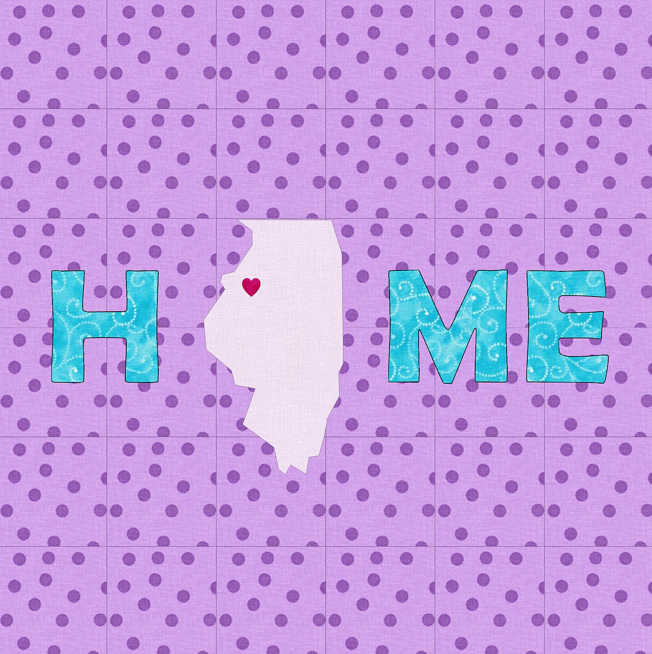 Mini quilt- shape of Illinois with the word HOME