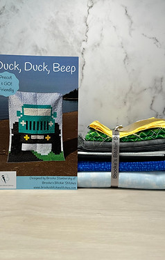 The Duck, Duck Jeep quilt kit displayed
