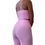 Thumbnail: Model showcasing the back of the baby pink sports bra and leggings set.