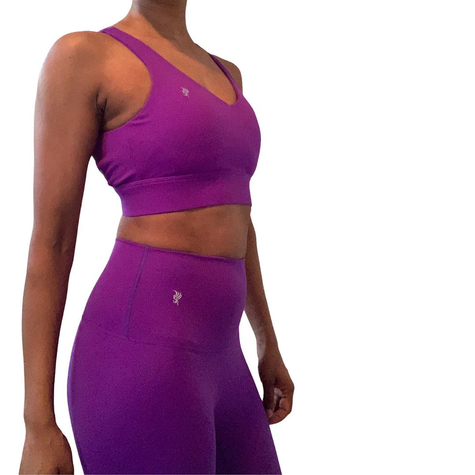 Thumbnail: Model wearing the Royal Purple Sports Bra & Leggings | Phoenix Evolutions