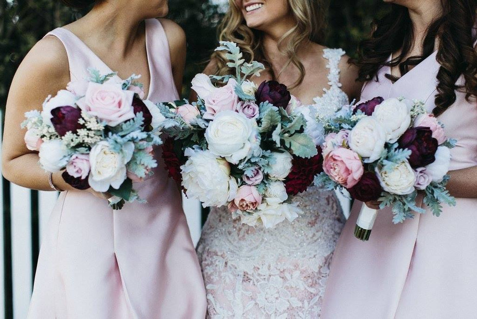 Ashleigh's Dusty Pink & Burgundy artificial bridal Bouquets & wedding flowers