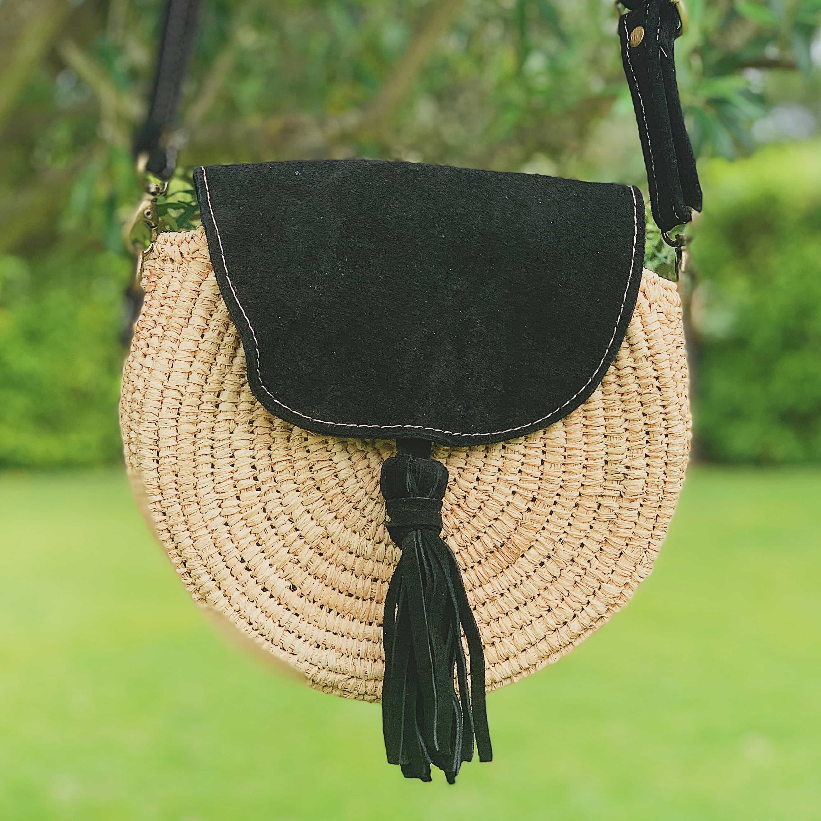 Sac en raphia - Daim Noir