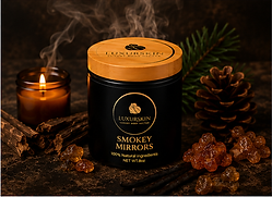 LuxurSkin Smokey Mirrors body nectar with cedarwood, vetiver, balsam fir, vanilla, bergamot, and amber