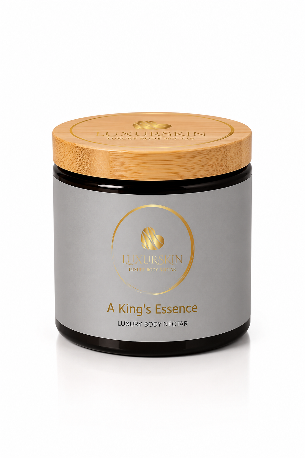 LuxurSkin A King's Essence Luxury Body Nectar 8 oz jar on a clean white background
