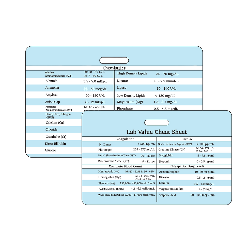 Miniature : Blue nursing cheat sheet cards