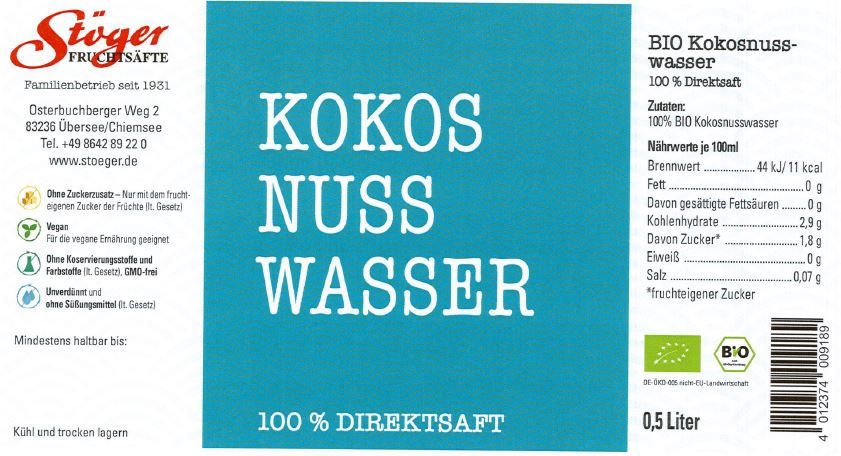 Miniaturbild: Stöger BIO Kokosnuss 100 % Direktsaft - 500 ml