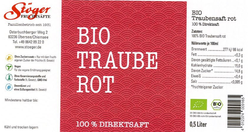 Miniaturbild: Stöger BIO Traube 100 % Direktsaft - 500 ml
