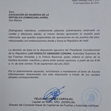 All operations suspended, related to vessels to and from the Republic of Haiti.